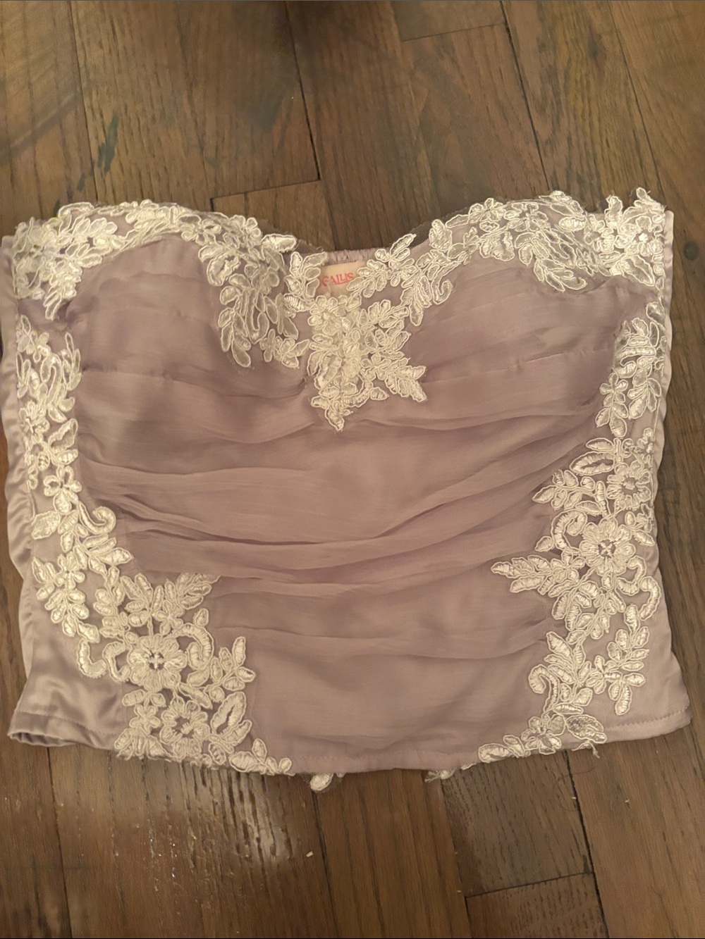 Strapless Lace-Appliqué Lavender Bustier Dress Top